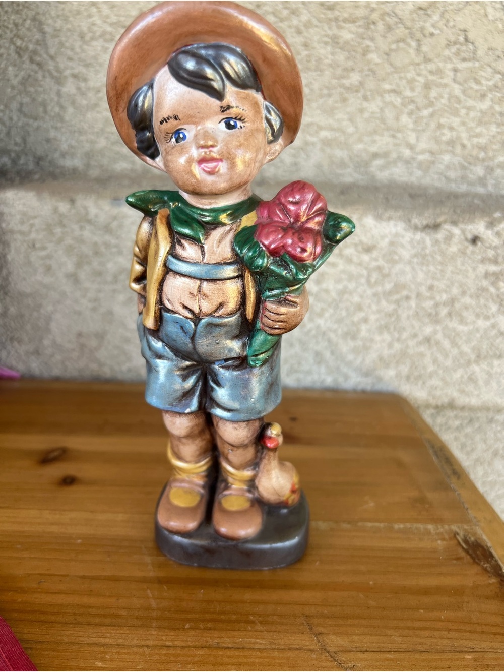 Hand-Painted Boy Figurine with Flower - Multicolor